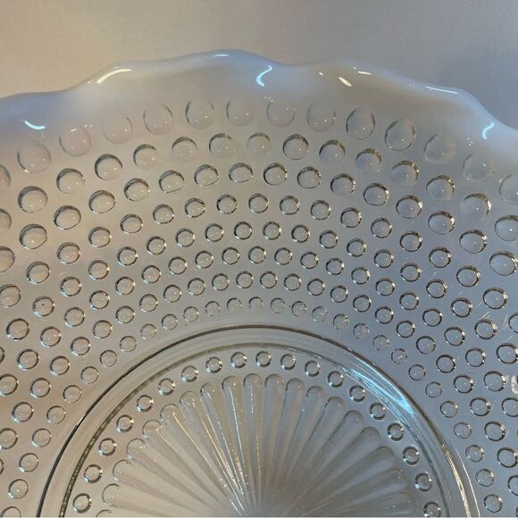 Vintage Fenton Clear Glass Ruffled Edge Opalescent opalite Hobnail 9 “ Bowl - Picture 5 of 9